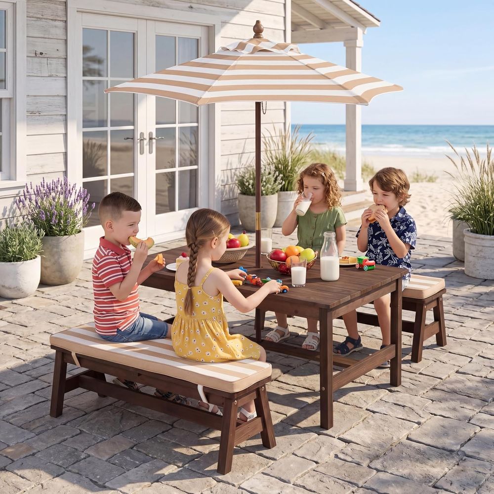 Kids Outdoor Table With Umbrella - Kids Picnic Table, Large 42“x 23”