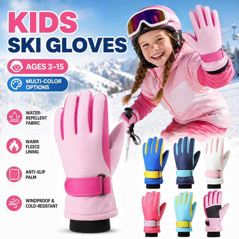 Kids Outdoor Gloves - Kids Winter Ski Gloves Waterproof Windproof