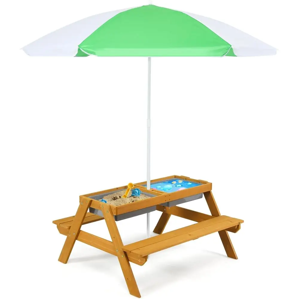 Kids Outdoor Table With Umbrella - 3-in-1 Height-Adjustable Umbrella Kids Picnic Table