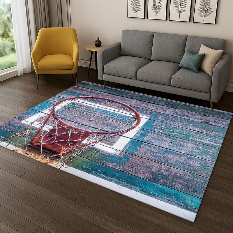 Kids Outdoor Area - Retro Basketball Court Cartoon Sports Carpet