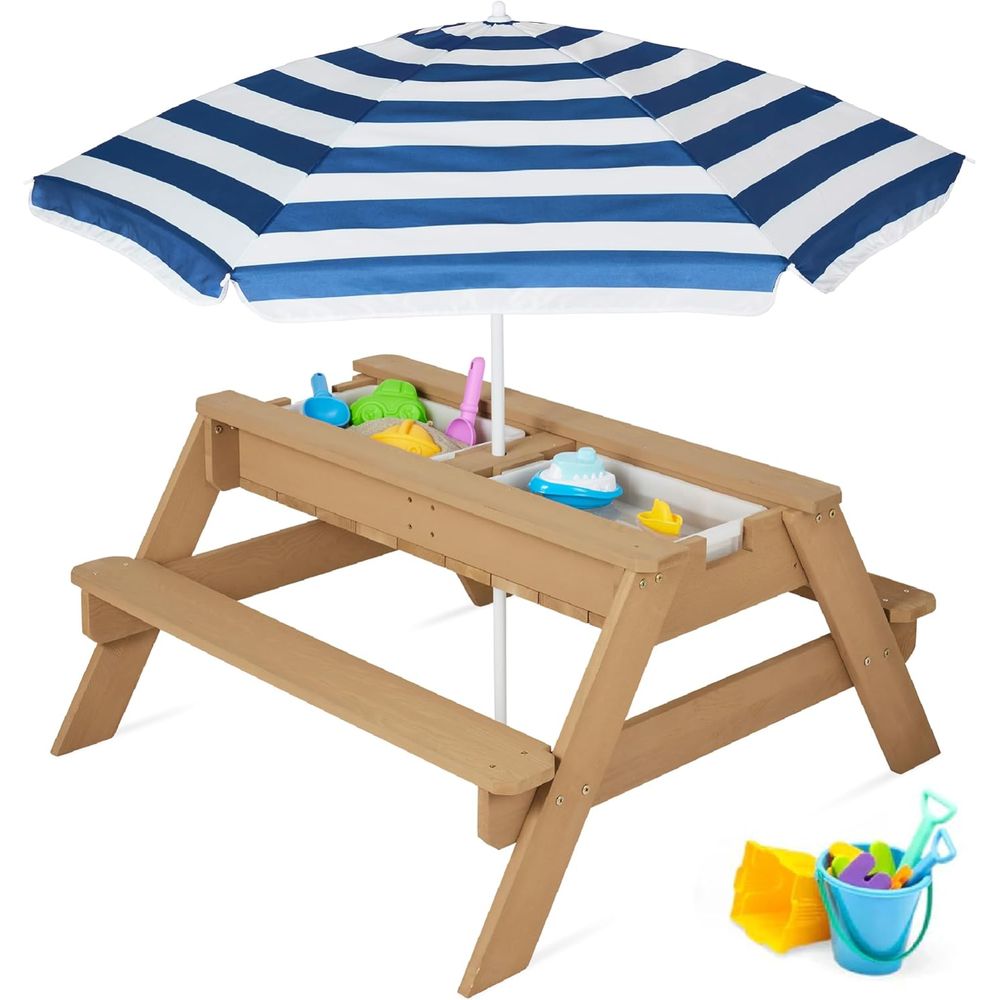 Kids Outdoor Table With Umbrella - Kids Picnic Table with Umbrella, 3-in-1