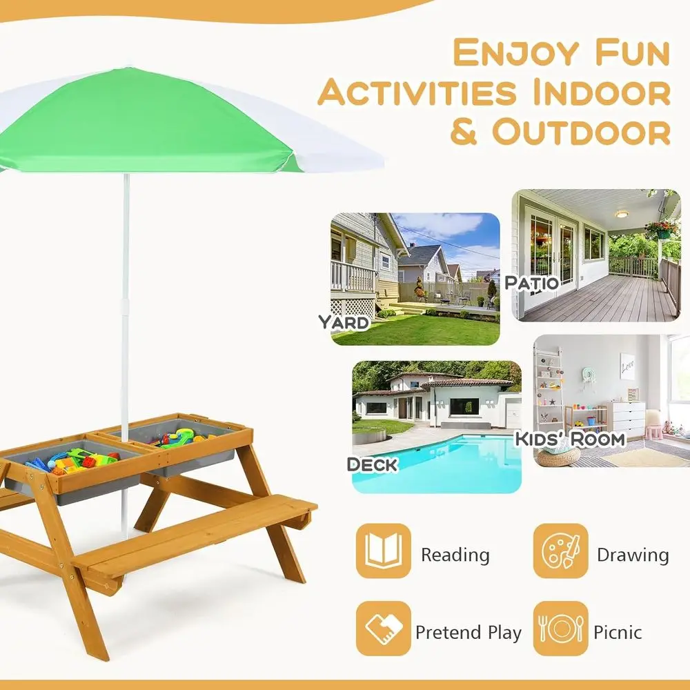 3-in-1 Height-Adjustable Umbre - огляд і ціна Kids Outdoor Table With Umbrella