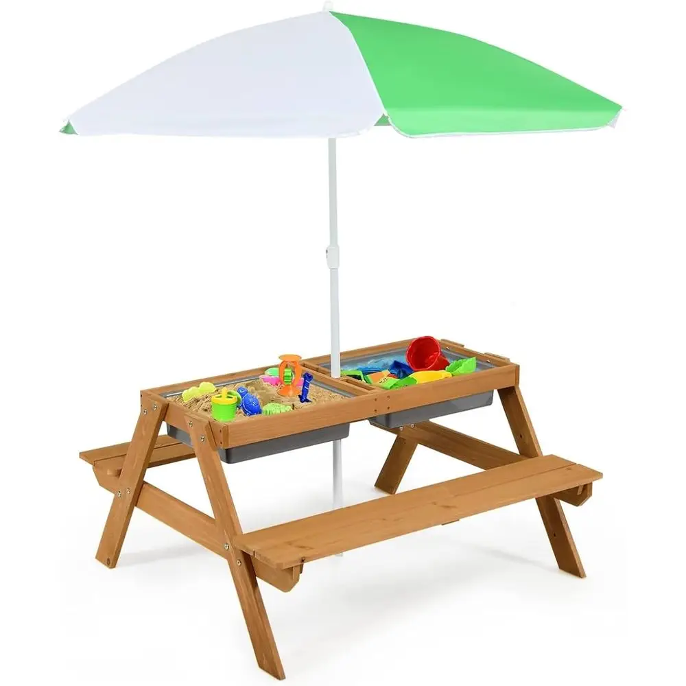 4-in-1 Wooden Sand & Water Pic - огляд і ціна Kids Outdoor Table With Umbrella