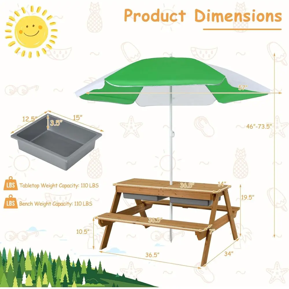 4-in-1 Wooden Sand & Water Pic - огляд і ціна Kids Outdoor Table With Umbrella