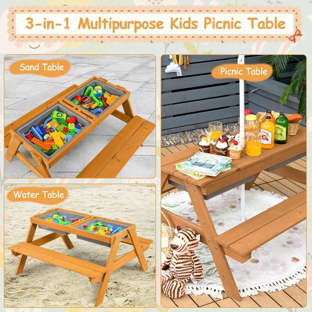 4-in-1 Wooden Sand & Water Pic - огляд і ціна Kids Outdoor Table With Umbrella