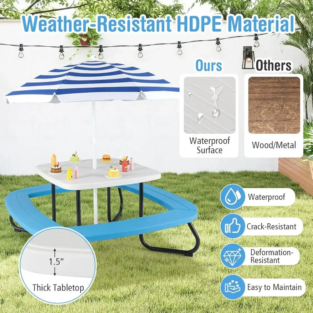 8-Person Kids Picnic Table wit - огляд і ціна Kids Outdoor Table With Umbrella