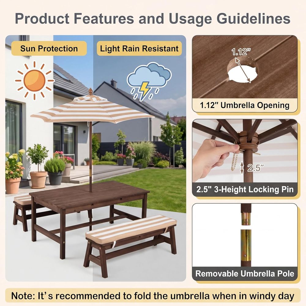 Kids Picnic Table, Large 42“x  - огляд і ціна Kids Outdoor Table With Umbrella