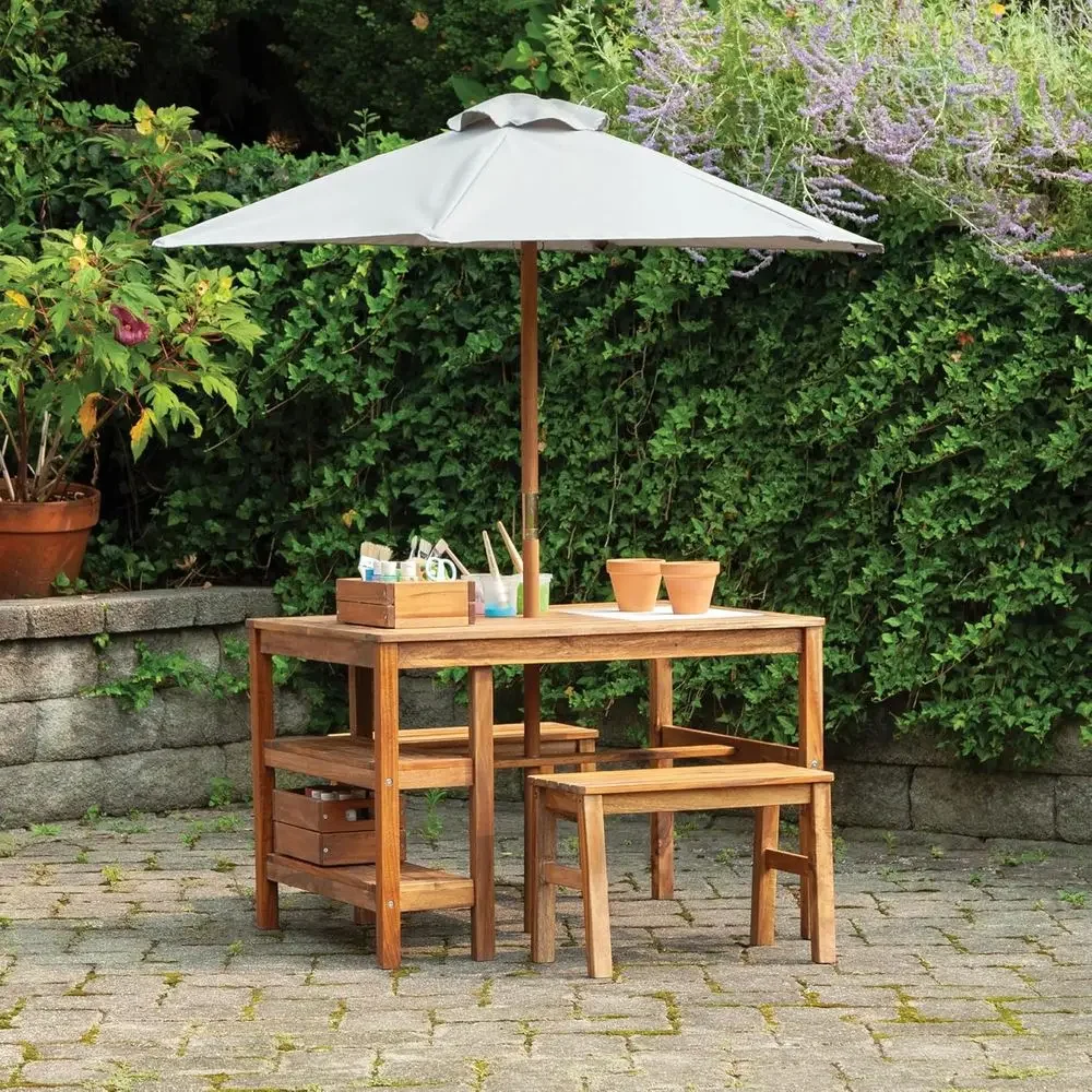 Kids Outdoor Crat Table, Bench - огляд і ціна Kids Outdoor Table With Umbrella