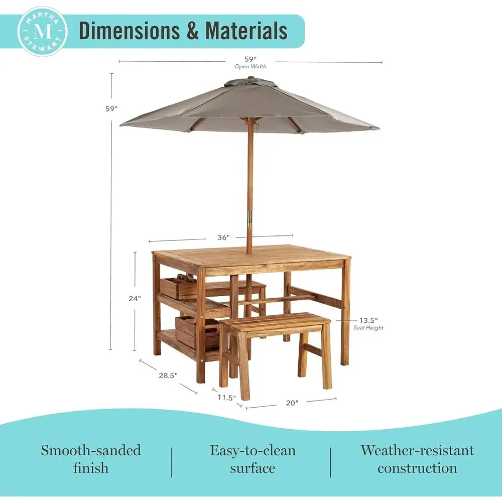 Kids Outdoor Crat Table, Bench - огляд і ціна Kids Outdoor Table With Umbrella