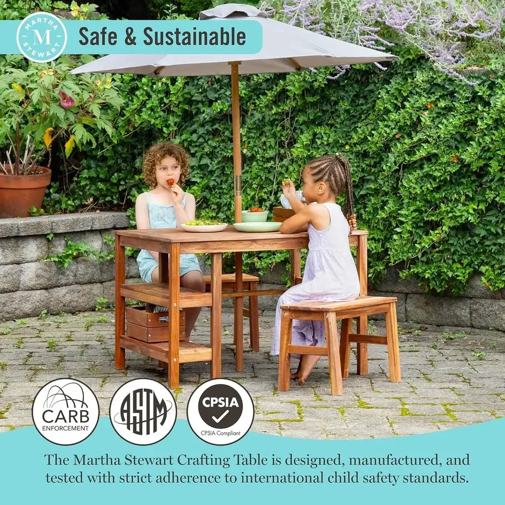 Kids Outdoor Crat Table, Bench - огляд і ціна Kids Outdoor Table With Umbrella