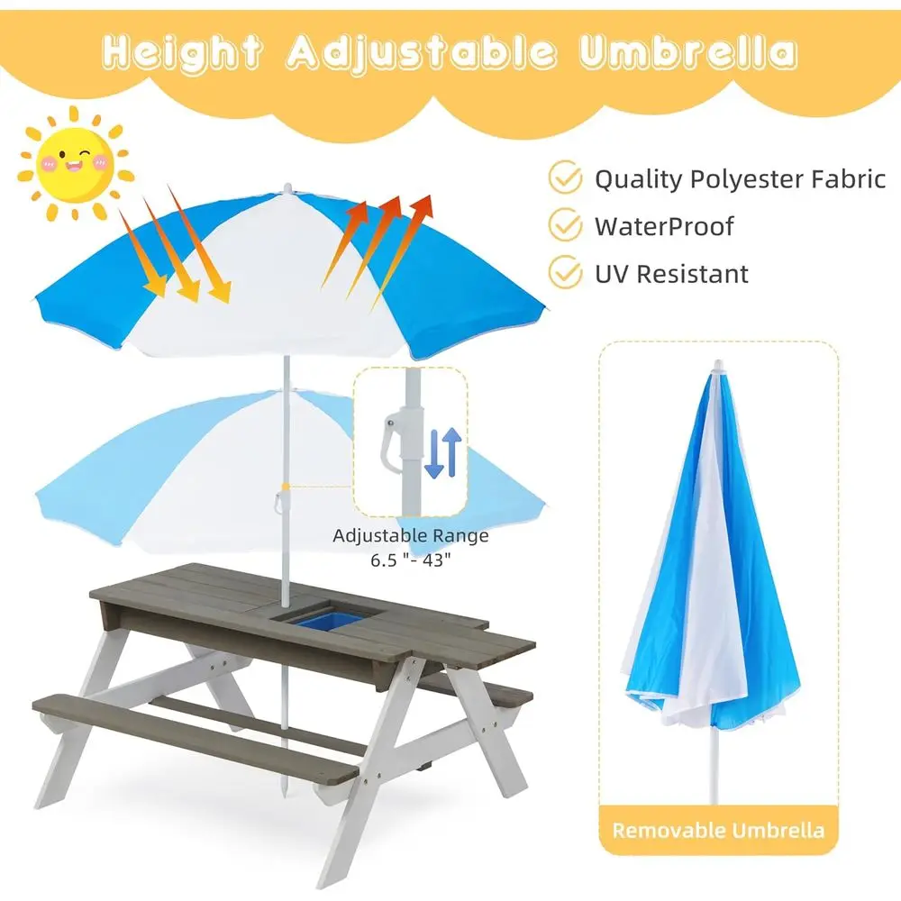 Convertible 3-in-1 Wooden Picn - огляд і ціна Kids Outdoor Table With Umbrella