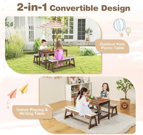 Kids Picnic Table, Outdoor Woo - огляд і ціна Kids Outdoor Table With Umbrella