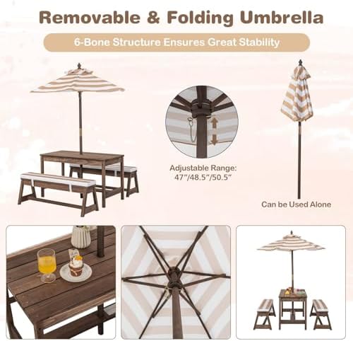 Kids Picnic Table, Outdoor Woo - огляд і ціна Kids Outdoor Table With Umbrella