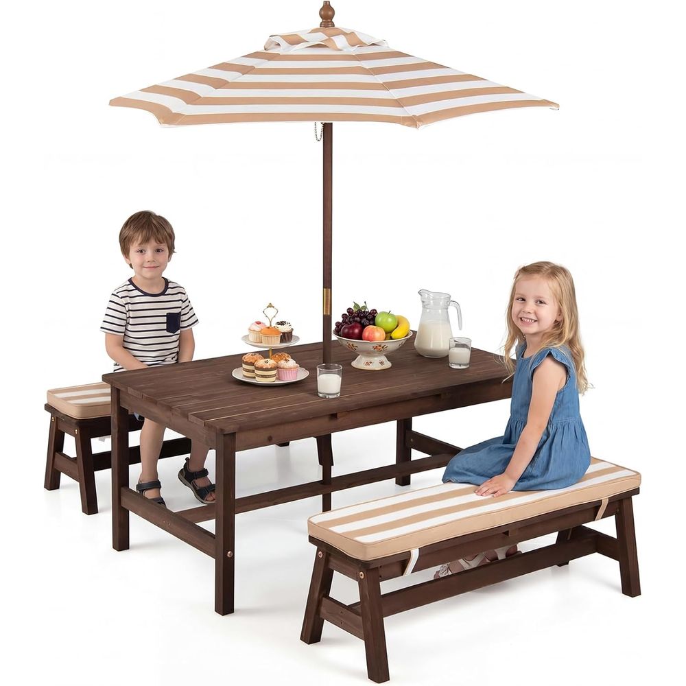 Kids Picnic Table, ir Wood Tod - огляд і ціна Kids Outdoor Table With Umbrella