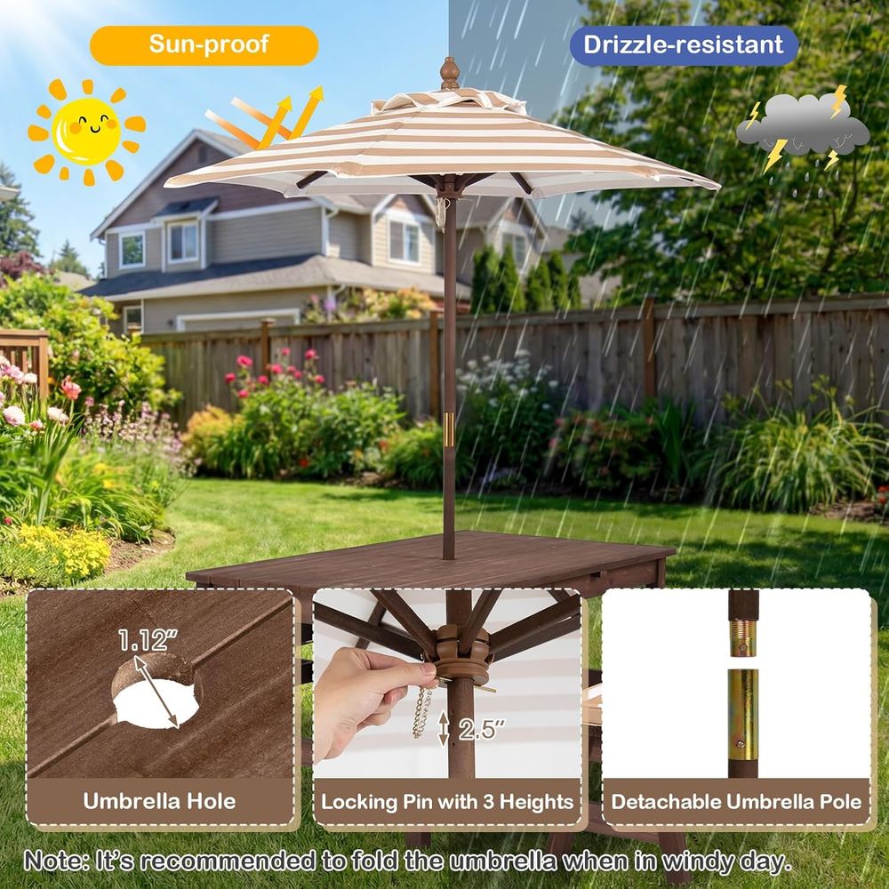 Kids Picnic Table, ir Wood Tod - огляд і ціна Kids Outdoor Table With Umbrella