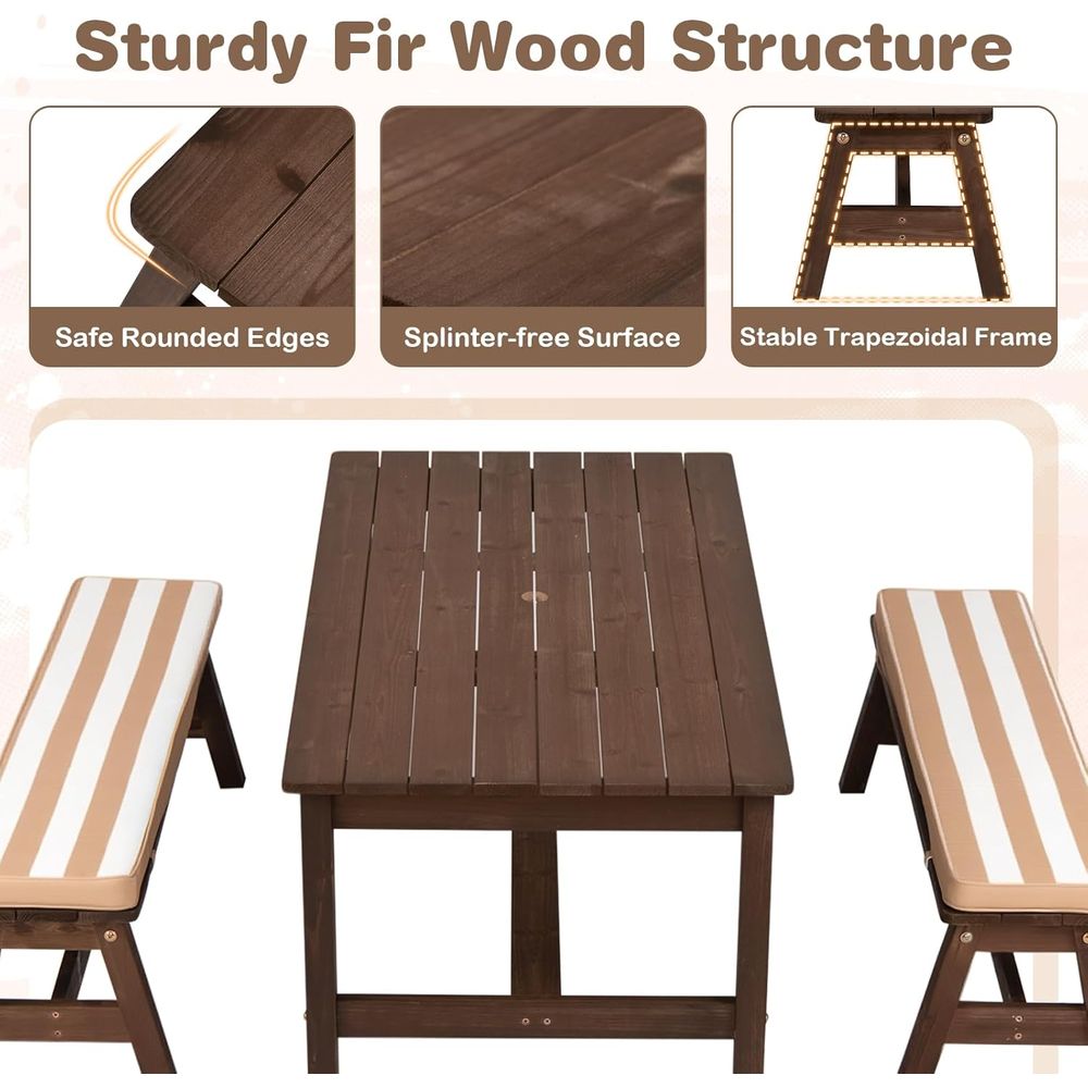 Kids Picnic Table, ir Wood Tod - огляд і ціна Kids Outdoor Table With Umbrella