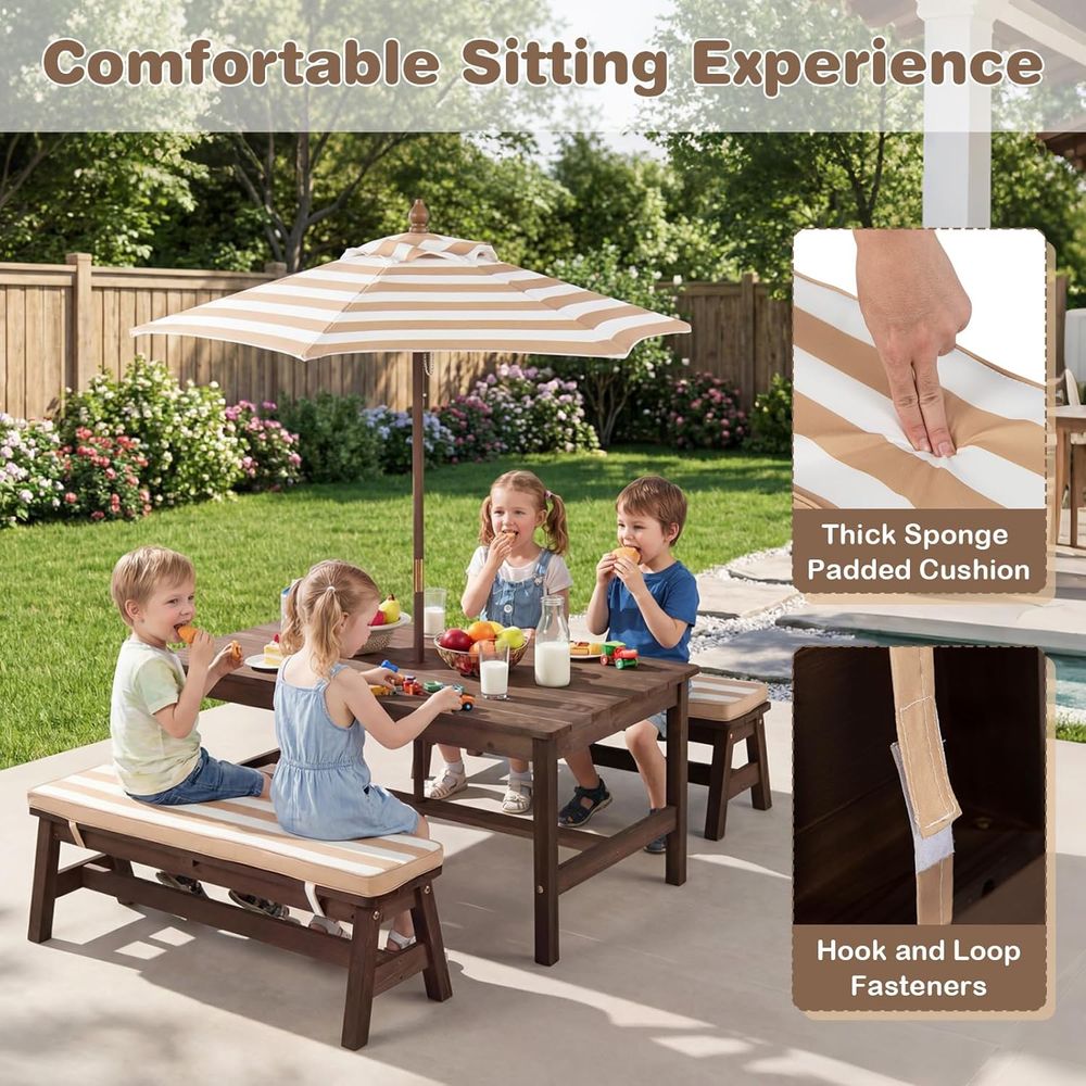 Kids Picnic Table, ir Wood Tod - огляд і ціна Kids Outdoor Table With Umbrella