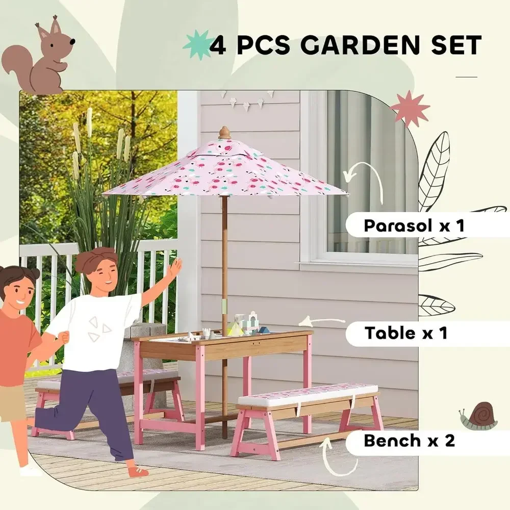 Wooden Picnic Table Set with U - огляд і ціна Kids Outdoor Table With Umbrella