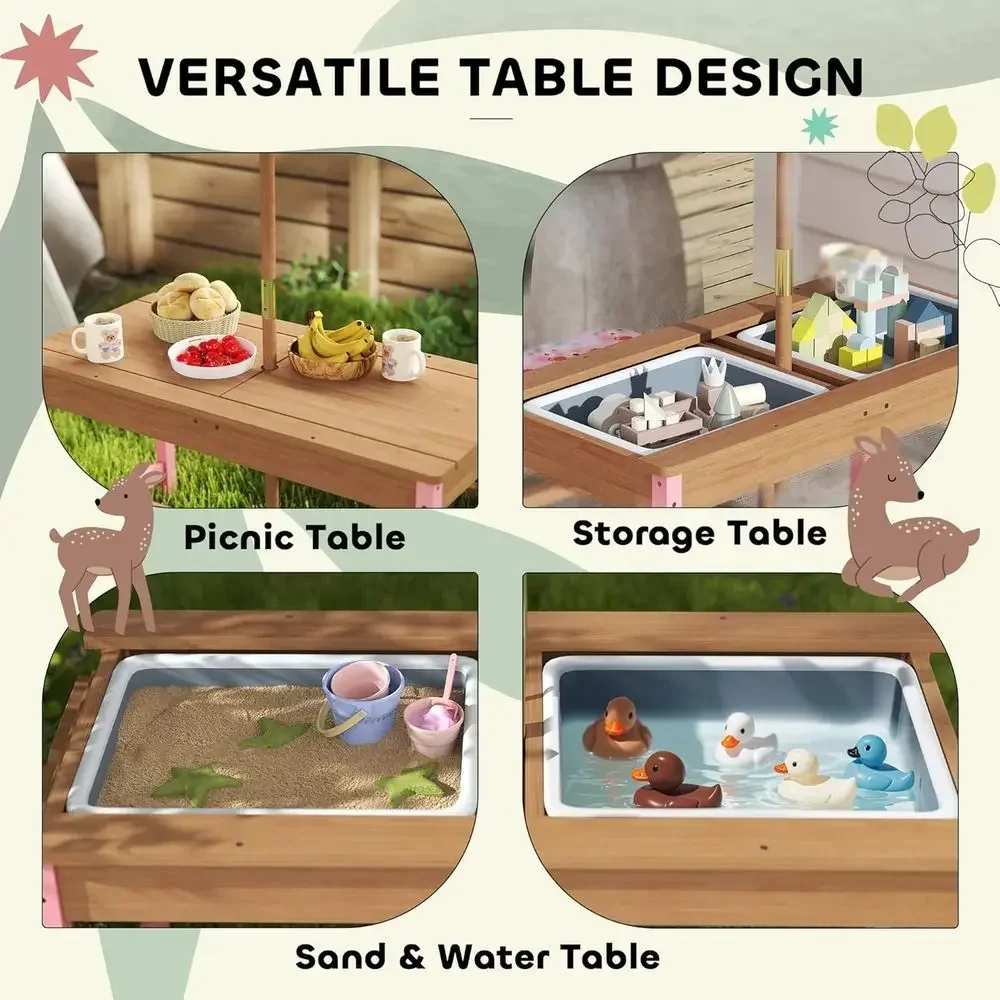 Wooden Picnic Table Set with U - огляд і ціна Kids Outdoor Table With Umbrella