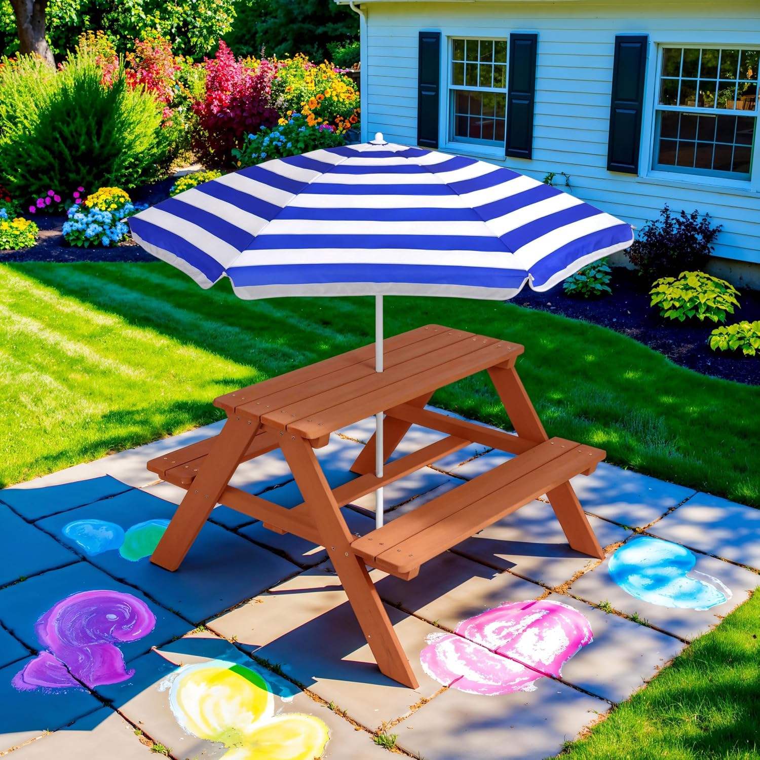 Wooden Kids Picnic Table with  - огляд і ціна Kids Outdoor Table With Umbrella