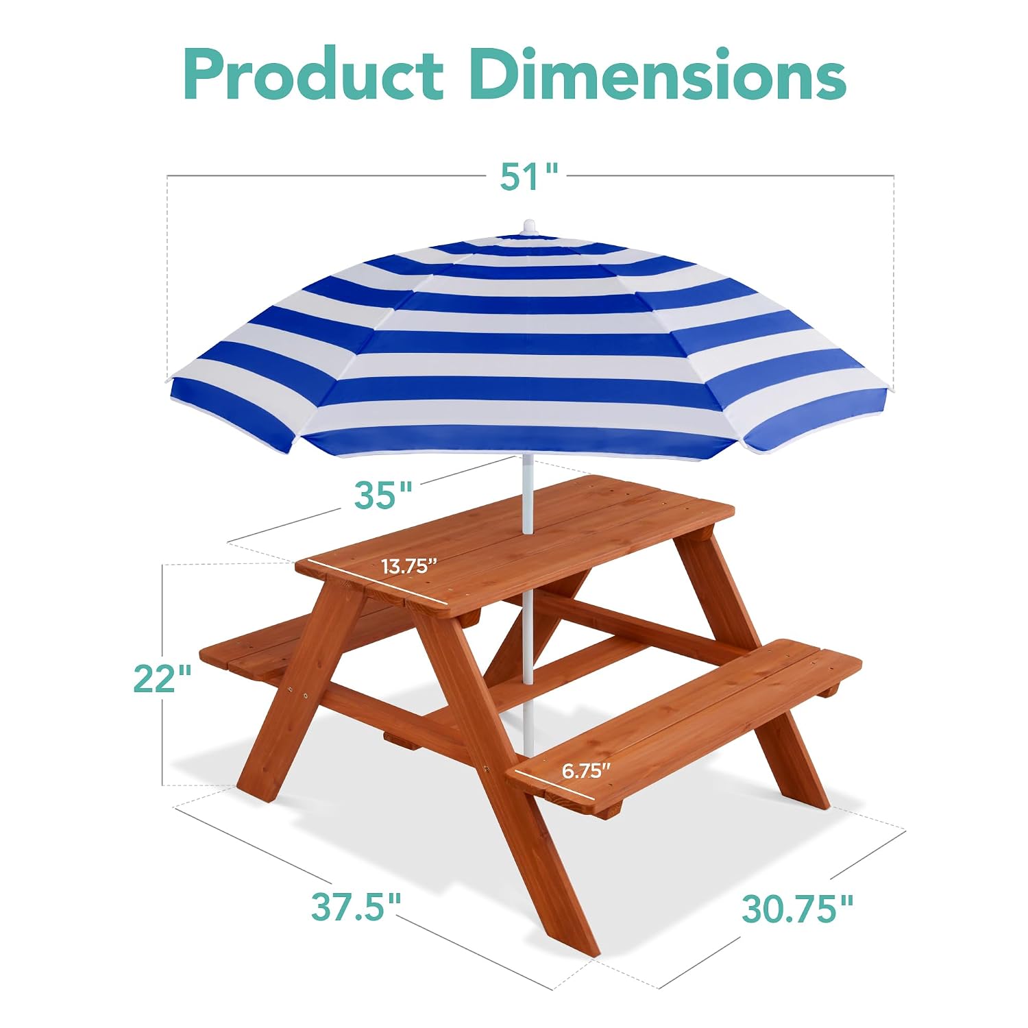Wooden Kids Picnic Table with  - огляд і ціна Kids Outdoor Table With Umbrella